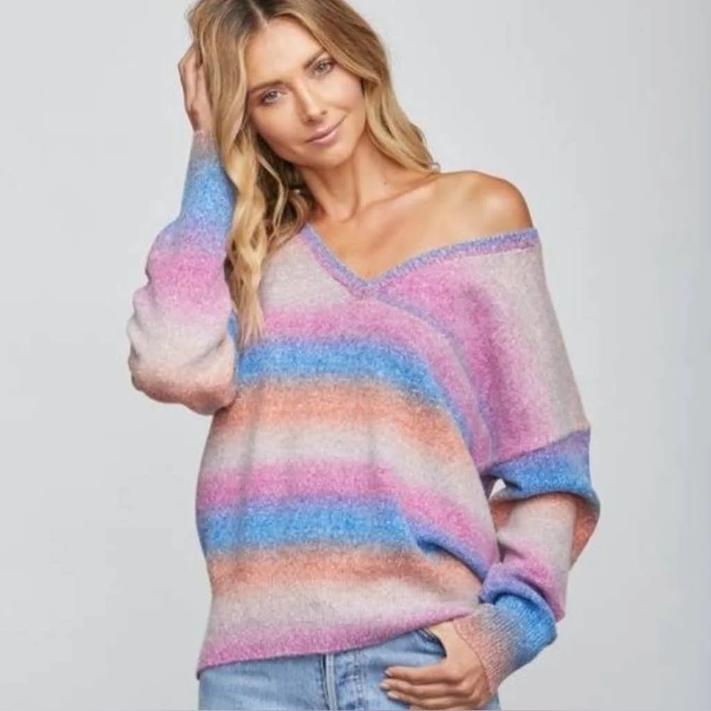 Sundays Andre V Neck Ombre Stripe Sweater Small Wool Blend